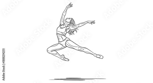 female dancer jumping line art illustration a dynamic athletic performance capturing grace and strength for fitness and sports marketing.