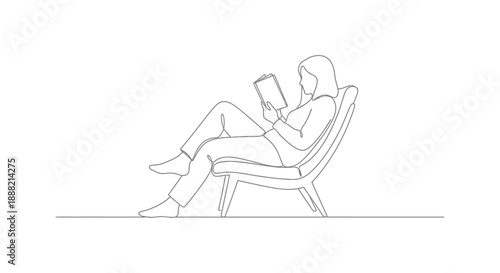 woman reading book and relaxing in a modern lounge chair at home enjoying quiet leisure time for education and mental well-being