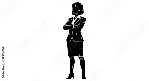 professional business woman in suit standing with crossed arms symbolizing corporate leadership confidence and empowerment for marketing content.