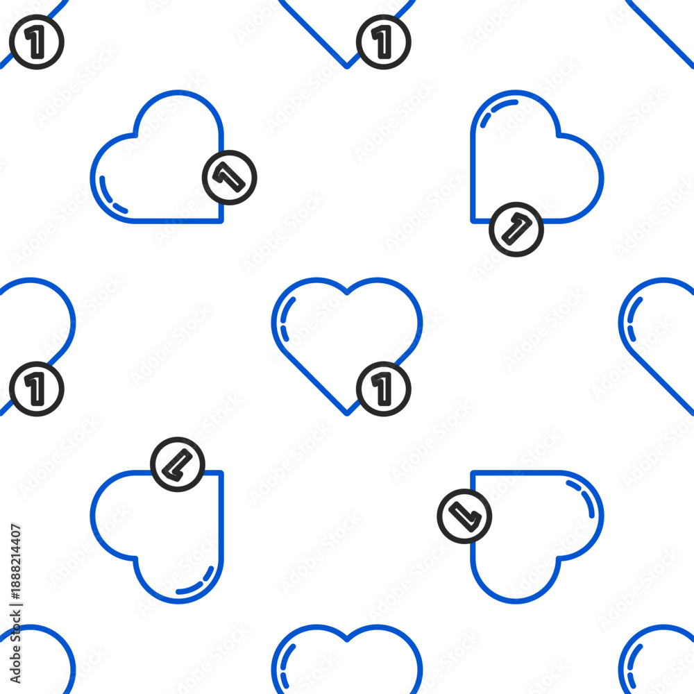 Obraz premium Line Like and heart icon isolated seamless pattern on white background. Counter Notification Icon. Follower Insta. Colorful outline concept. Vector