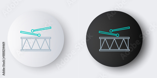 Line Musical instrument drum and drum sticks icon isolated on grey background. Colorful outline concept. Vector