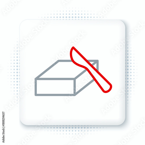 Line Butter in a butter dish icon isolated on white background. Butter brick on plate. Milk based product. Natural dairy product. Colorful outline concept. Vector