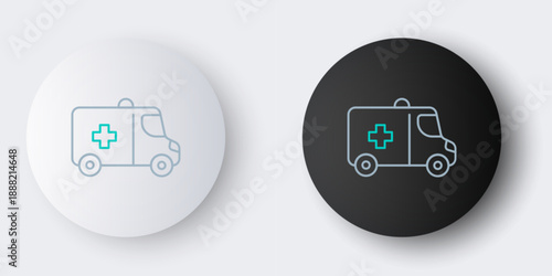 Line Ambulance and emergency car icon isolated on grey background. Ambulance vehicle medical evacuation. Colorful outline concept. Vector