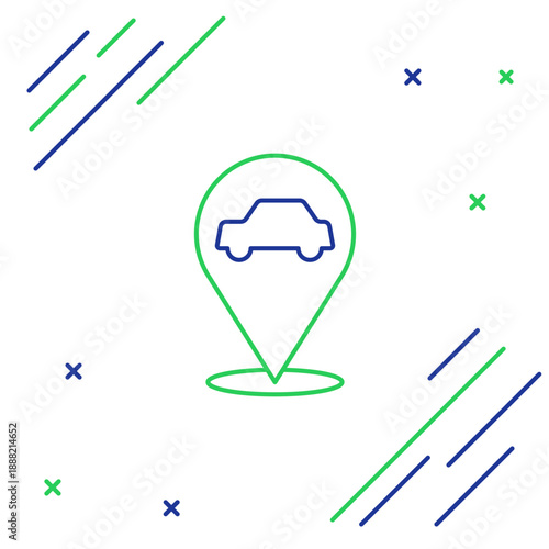 Line Location with car service icon isolated on white background. Auto mechanic service. Repair service auto mechanic. Colorful outline concept. Vector