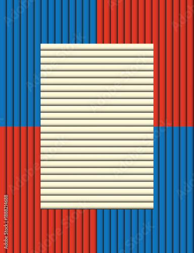 Symmetrical red and blue ribbed background with blank cream space. Template for Banner, background and etc.