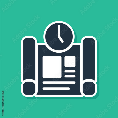 Blue Business project time plan icon isolated on green background. Vector