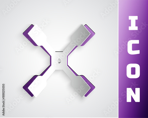 Paper cut Wheel wrench icon isolated on grey background. Wheel brace. Paper art style. Vector