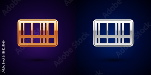 Gold and silver Barcode icon isolated on black background. Vector