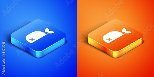 Isometric Pirate bandana for head icon isolated on blue and orange background. Square button. Vector