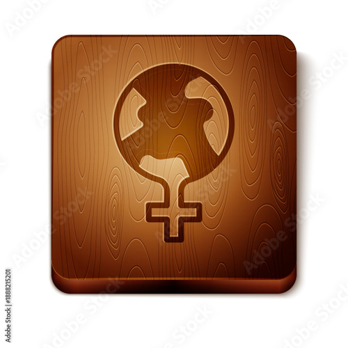 Brown Feminism in the world icon isolated on white background. Fight for freedom, independence, equality. Wooden square button. Vector