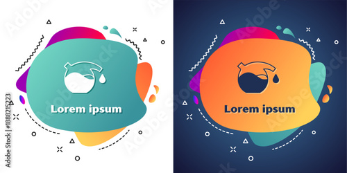 White Test tube and flask chemical laboratory test icon isolated on white and blue background. Laboratory glassware sign. Abstract banner with liquid shapes. Vector