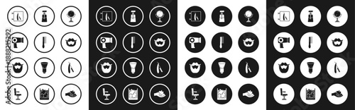 Set Hand mirror, Hairbrush, dryer, Barbershop with razor, Mustache beard, Cream lotion cosmetic tube, Straight and icon. Vector