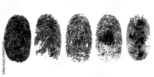 Abstract grunge fingerprint set texture background design. grungy ink fingerprint rough dirty and identity pattern vector illustration bundle.