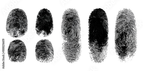 Abstract grunge fingerprint set texture background design. grungy ink fingerprint rough dirty and identity pattern vector illustration bundle.