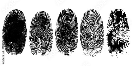 Abstract grunge fingerprint set texture background design. grungy ink fingerprint rough dirty and identity pattern vector illustration bundle.