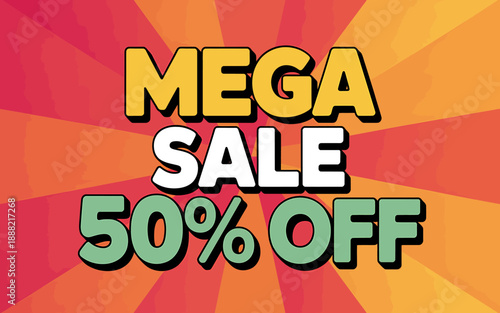Vibrant Mega Sale Banner with 50 Percent Discount Offer