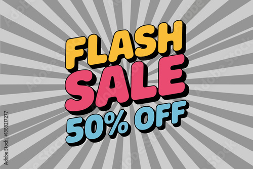 Colorful Flash Sale Banner with 50 Percent Discount Offer
