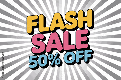 Colorful Flash Sale Banner with 50 Percent Discount Offer