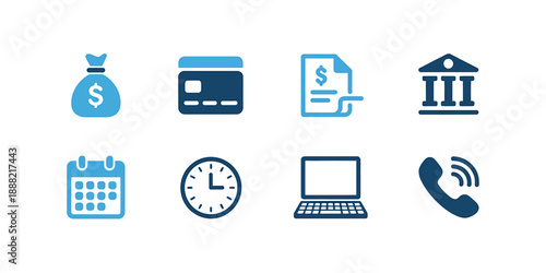 Financial icons set for business and technology concepts