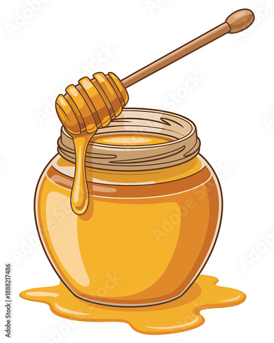 Honey Jar with Dipper Sweet Golden Liquid Treat