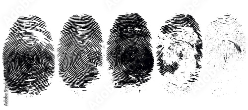 Abstract grunge fingerprint set texture background design. grungy ink fingerprint rough dirty and identity pattern vector illustration bundle.