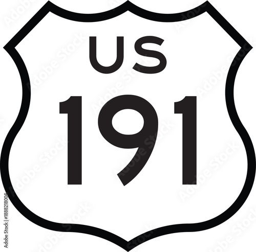 US Route 191 Highway Shield Cutout Sign Road Numbered System Design Emblem Vector