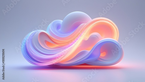 Abstract colorful cloud with glowing neon light effect on pastel background