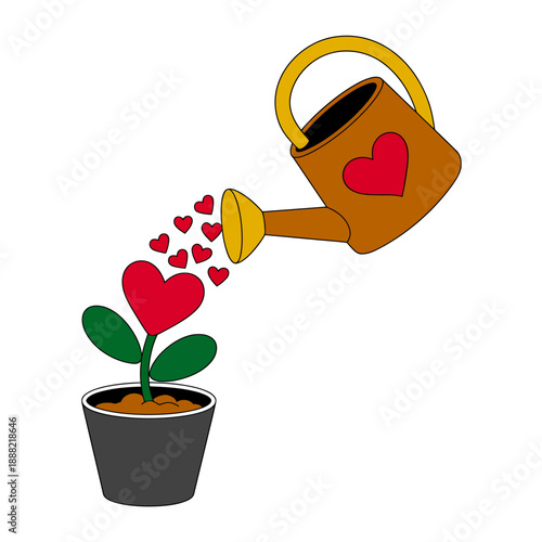 Watering Plant with HeartShaped Flowers in Pot