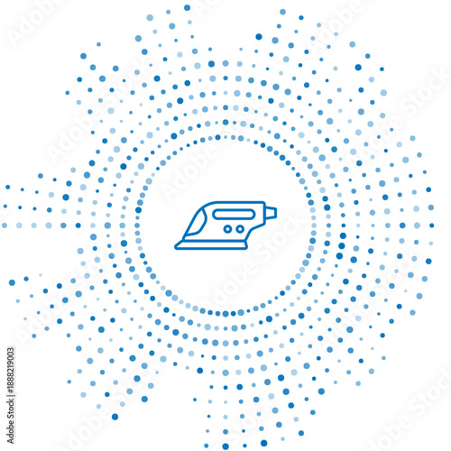 Blue line Electric iron icon isolated on white background. Steam iron. Abstract circle random dots. Vector