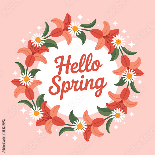 Vibrant Spring Wreath Greeting Card with Flowers
