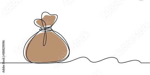 Brown Sack on Ground Line Drawing Simple Illustration
