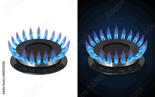 Gas Burner Flame Illustration for Cooking Appliance Design