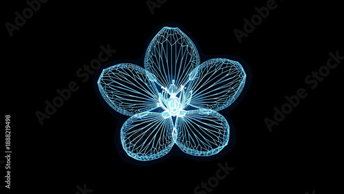 a spring cherry blossom in a futuristic glowing plexus wireframe style. This high-tech botanical vector represents the fusion of seasonal nature and artificial intelligence.
