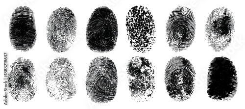 Abstract grunge fingerprint set texture background design. grungy ink fingerprint rough dirty and identity pattern vector illustration bundle.