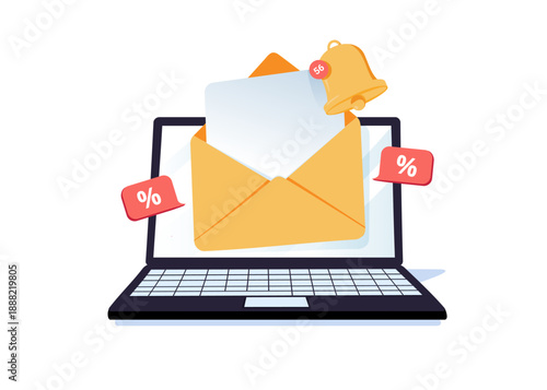 Email marketing concept vector illustration. Mail newsletter send. Receive envelope email. Message contact reminder