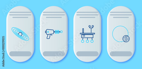 Set line Ray gun, Mars rover, Planet and icon. Vector