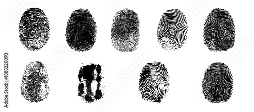 Abstract grunge fingerprint set texture background design. grungy ink fingerprint rough dirty and identity pattern vector illustration bundle.