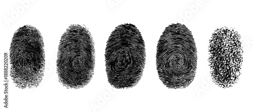 Abstract grunge fingerprint set texture background design. grungy ink fingerprint rough dirty and identity pattern vector illustration bundle.