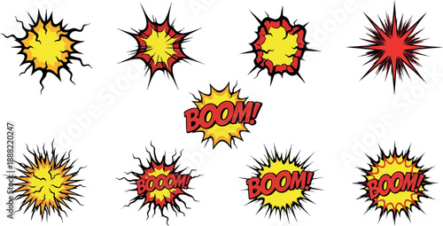 Comic Book Burst Elements Explosions and "Boom" Sounds for Action-Packed Graphics