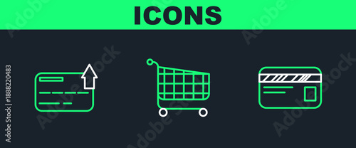 Set line Credit card, and Shopping cart icon. Vector