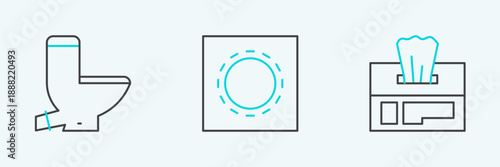 Set line Wet wipe pack, Toilet bowl and Condom in package safe sex icon. Vector