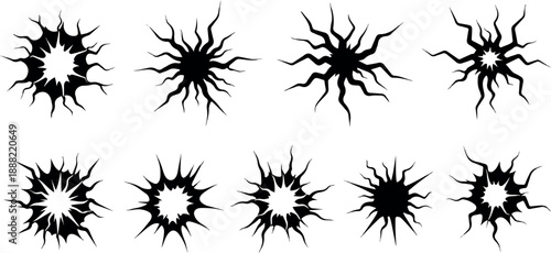 Abstract explosion graphic elements set for design purposes, various shapes and styles