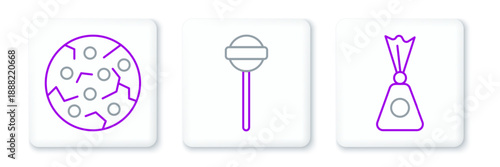 Set line Candy, Cookie or biscuit and Lollipop icon. Vector