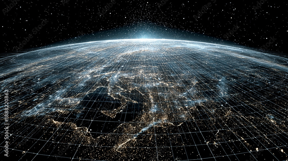 Obraz premium Space jurisdiction coordinate mesh grid-based boundary concept, extraterrestrial law visualization, international regulation, governance expansion theme