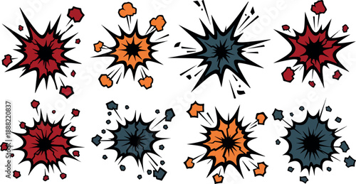 Explosion Illustration Set Comic Book Explosions in Various Colors for Dynamic Design