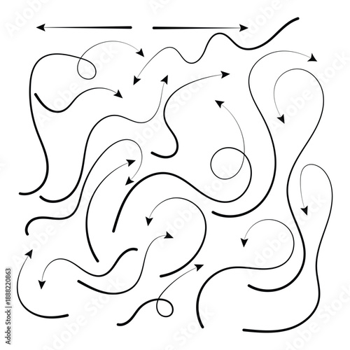 Set of modern arrows with dotted lines and sharp tips