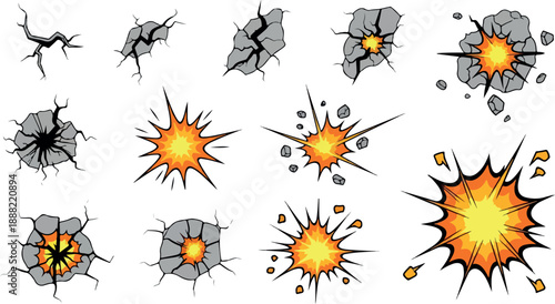 Explosion and Cracked Wall Effects A Collection of Dynamic Illustrations