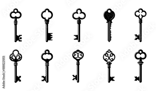 Antique Gold Key Icons Set Flat Vector Pictogram