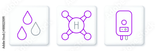 Set line Electric boiler, Water drop and tap icon. Vector