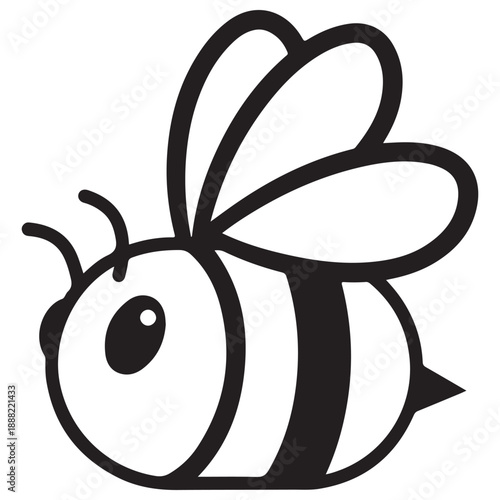 Stylized Flying Bee Black and White Outline Graphic Design